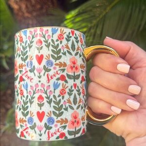 Floral Love Mug with Gold Handle